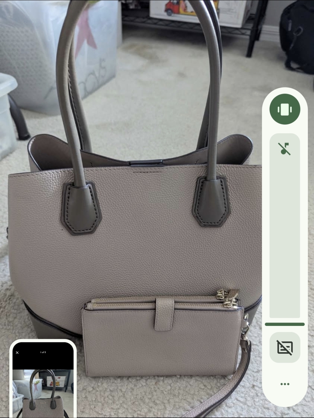 Michael Kors Taupe and Dark Gray Leather Satchel with Wristlet - Picture 2 of 5